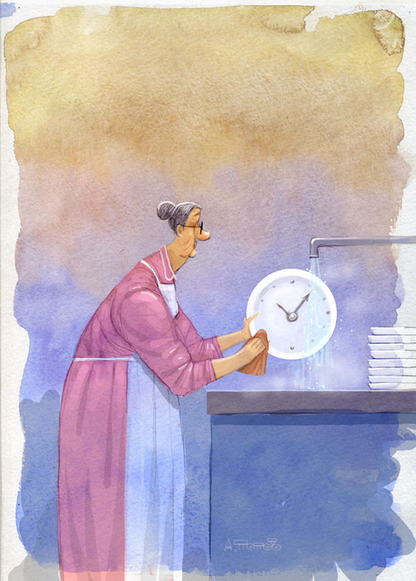 Попов, бабушка моет посуду