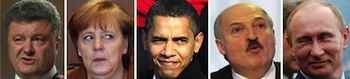Порошенко, Меркель, Обама, Лукашенко, Путин